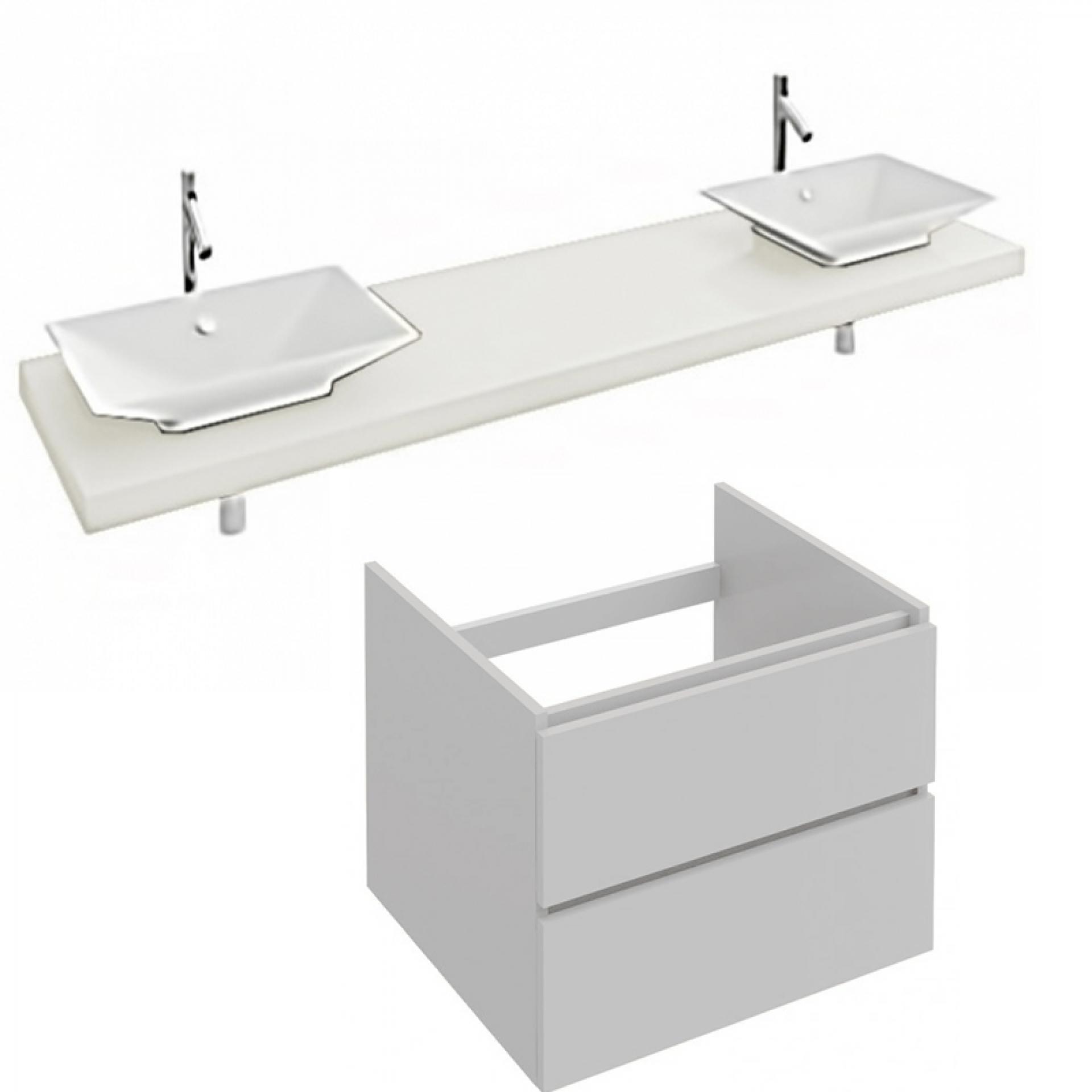 Комплект мебели 200 см Jacob Delafon Parallel с раковиной E4819-00, столешницей EB55-2000-N18, тумбой EB504-N18, белый блестящий