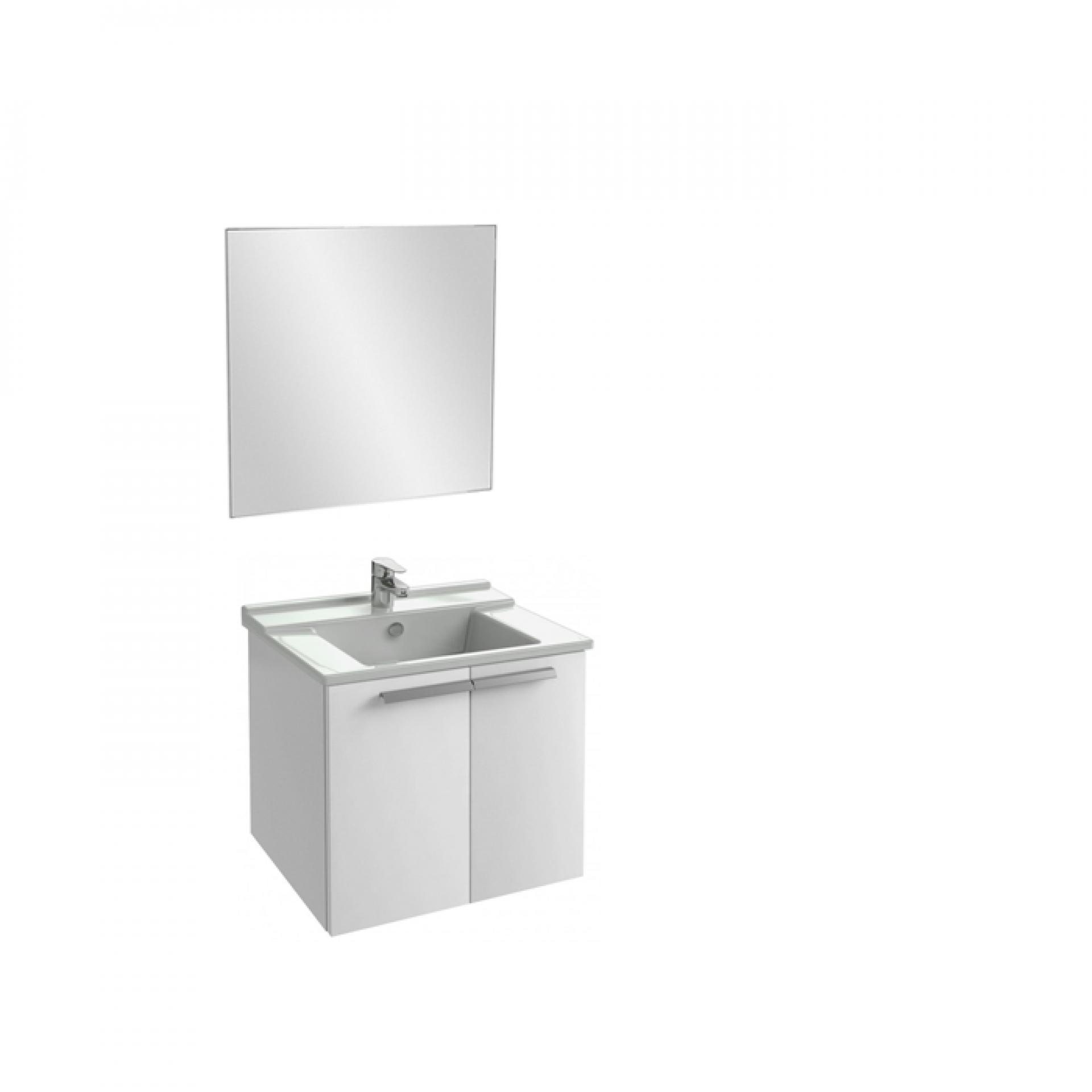 Комплект мебели 60 см Jacob Delafon Struktura с раковиной EXI112-00, тумбой EB1280-N18, зеркалом EB1080-NF, белый блестящий